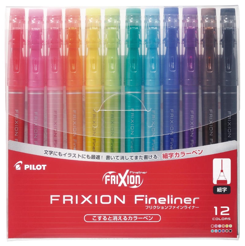 Pilot Frixion Fineliner Erasable Marker Pens, Fine Point, Assorted 12 Colors Set (Sffl-144F-12C) - Image 1